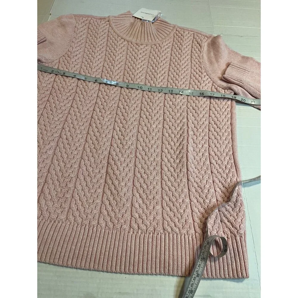 NWT Croft & Barrow Womens Pink Cable Knit Sweater  L Cotton preppy long sleeve